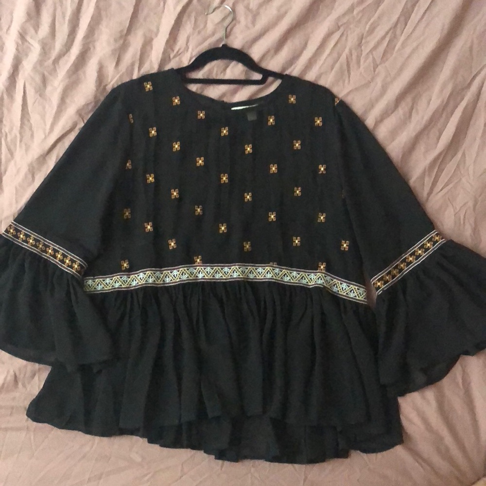 Black & Sheer Boho Blouse